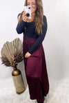 Side Hustle- {Burgundy & Salmon} Maxi Skirt w/ Side Slits & Pockets