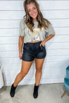 Bad & Boujee- Black Faux Leather Shorts w/ Drawstring