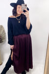 Side Hustle- {Burgundy & Salmon} Maxi Skirt w/ Side Slits & Pockets