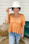Summer State Of Mind- {Orange & Cream} Waffle Knit Baby Doll Top