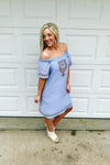 Where I'll Be- Blue & White Embroidered Dress
